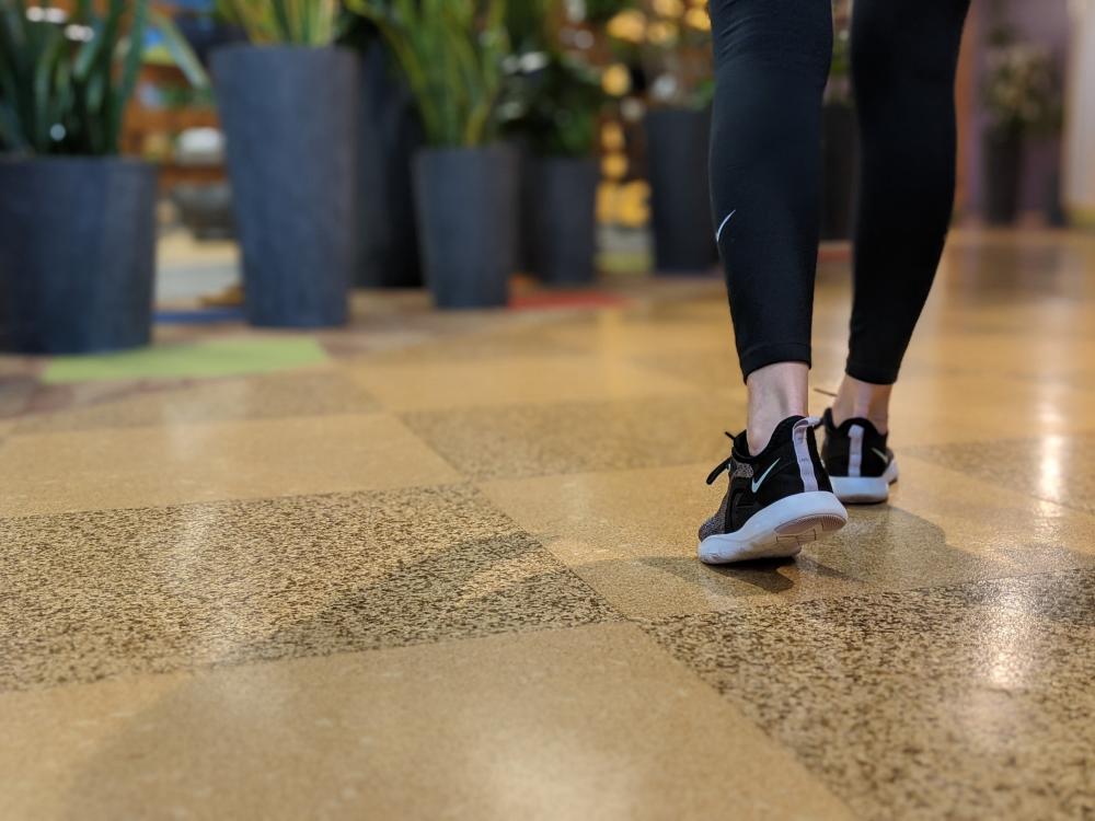 feet on walking path indoor